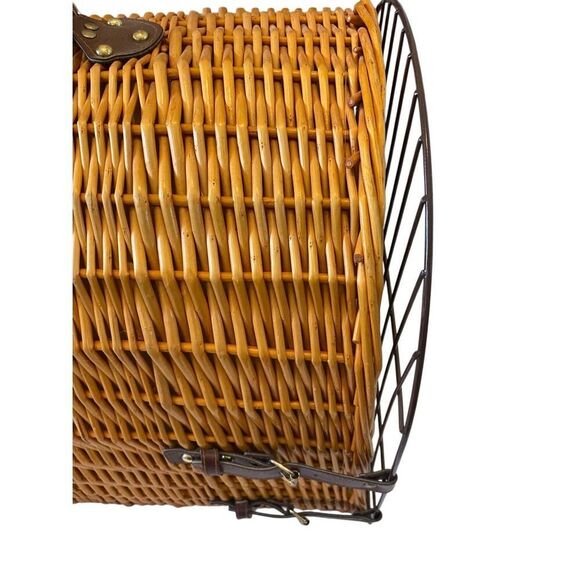 Medium Wicker Pet Carrier Plaid Lining Cat Dog Travel Vacation Luggage - Picture 9 of 16